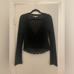 Lace black bell sleeve top